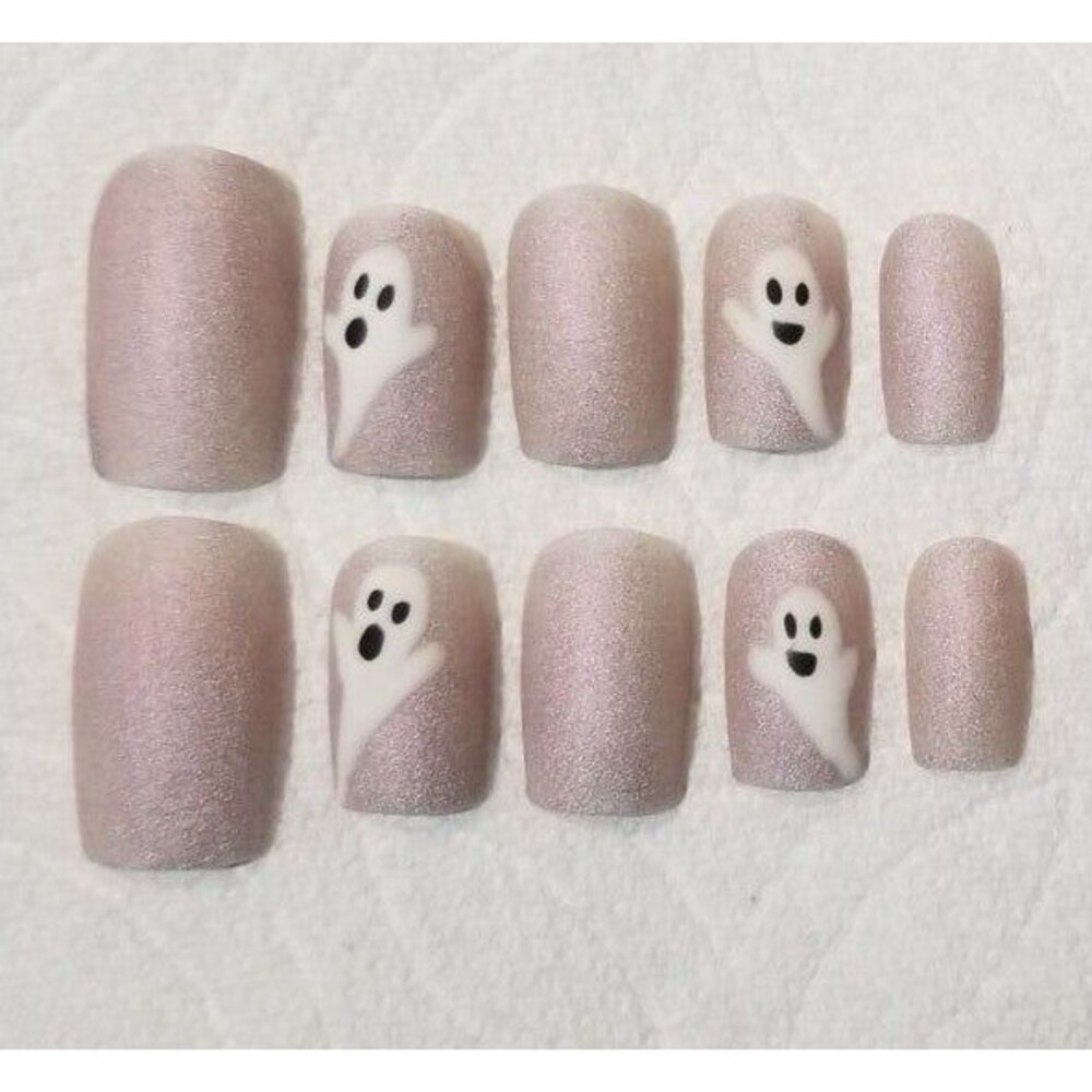Ghost nails Halloween Matte press on nails handmade pink
